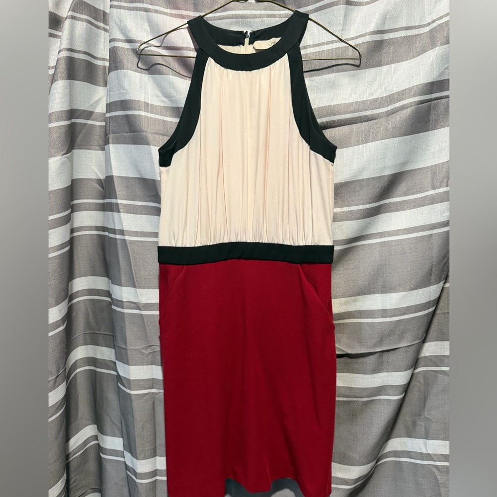 LOFT dress. Red bottom with pockets!
Sleeveless Off White top with black size 4